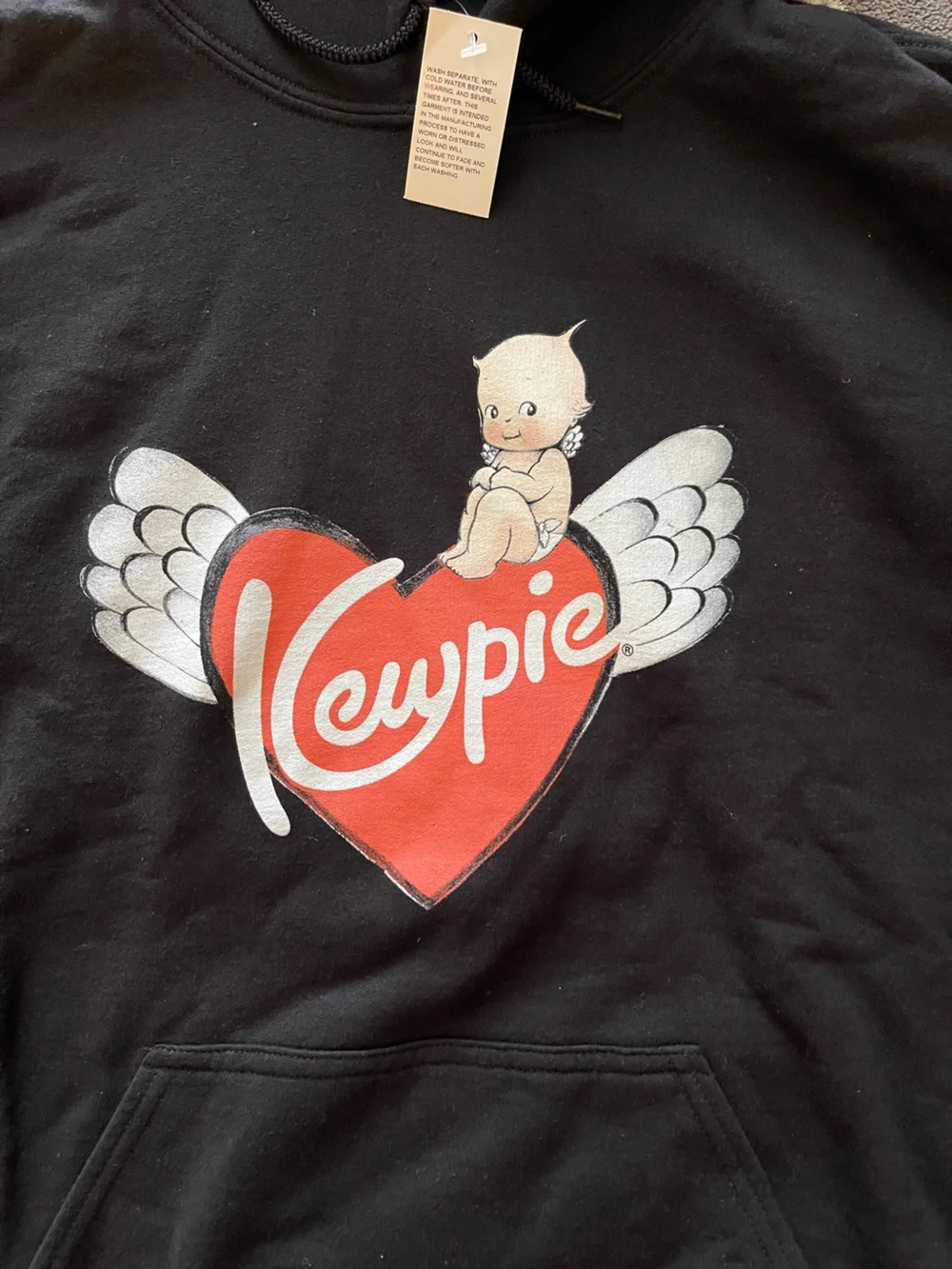 Black 'Cuypie' Graphic Hoodie with Red Heart & Wings